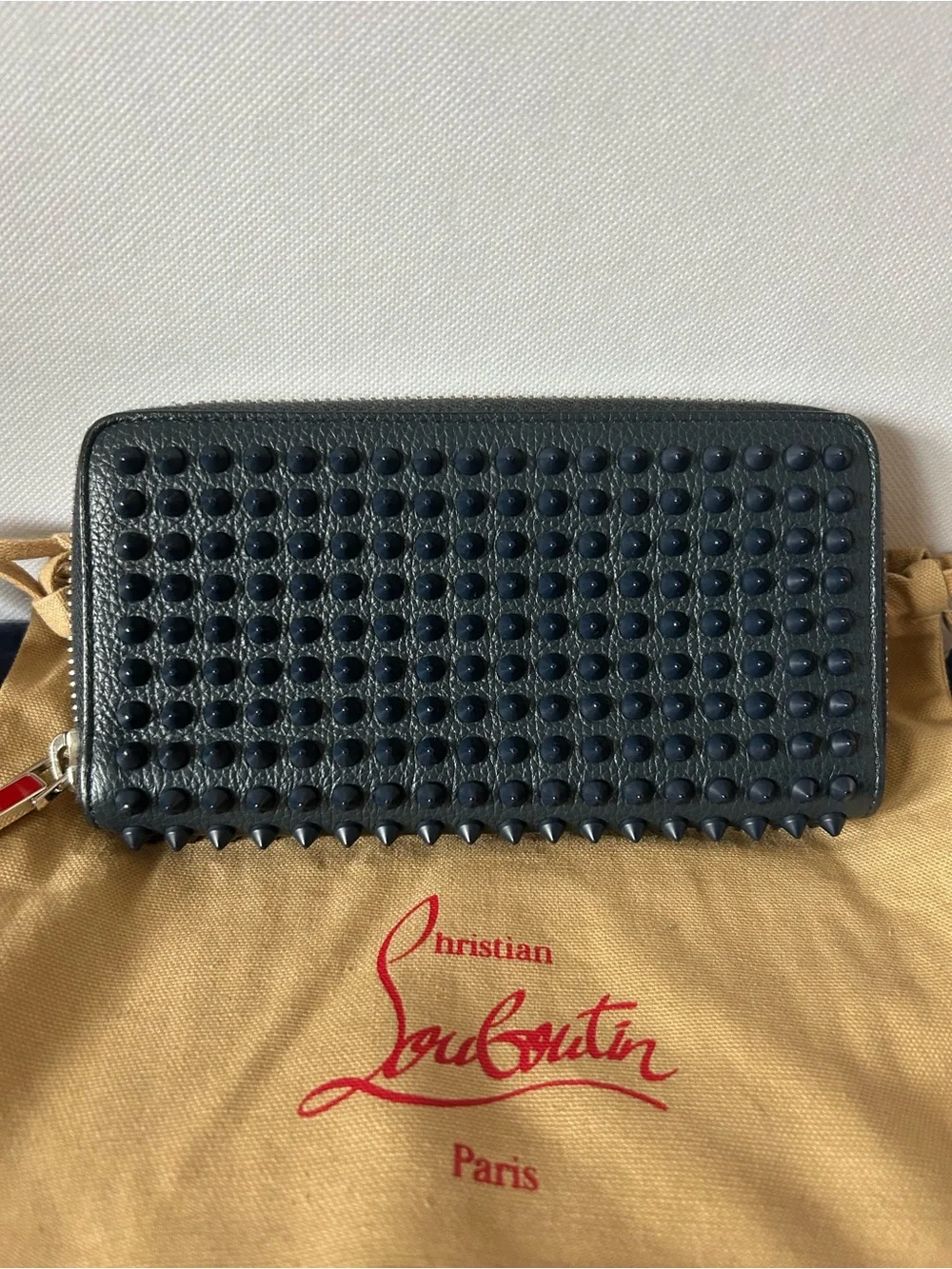 Christian Louboutin - Navy - Spiked Full-Grain Leather Zip-Around Wallet
